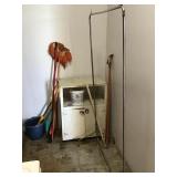 CONTENTS OF LAUNDRY CORNER, BROOMS,