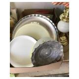VINTAGE SERVING TRAYS, YOYO METAL TRAYS, LAMP.