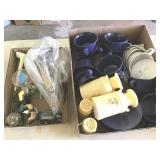 TWO FLATS PLASTIC CUPS, SAUCERS, SUGAR/CREAM