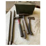 TWO HAMMERS, PRY BAR, ONE HATCHET, AMMUNITION