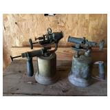 TWO ANTIQUE BRASS BLOW TORCHES - ONE TURNER