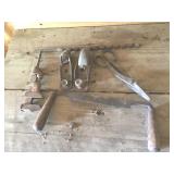 TWO ANTIQUE PLANERS, DRILL BIT, WRENCH CROSSCUT
