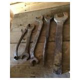 FIVE LARGE ANTIQUE OPEN END WRENCHES