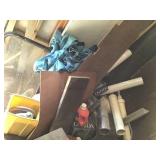 CORNER MISC PLUMBING PIPE, FLASHING, TRASH CAN,