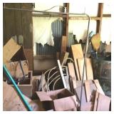 CONTENTS CORNER - WOOD, SEMI HUBCAPS, BOX OF MISC