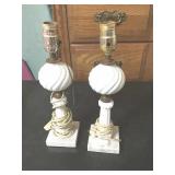 TWO MILK GLASS LAMPS, GRANITE BASE
