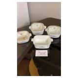 4 Corning ware pieces, one 1 1/2 qt without a 4 Corning ware pieces, one 1 1/2 qt without a