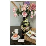 21' Vase/Flowers, wax warmer, milk glass dish & 21' Vase/Flowers, wax warmer, milk glass dish &