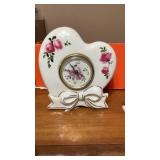 Heart shaped clock, two white doves, Penny jar Heart shaped clock, two white doves, Penny jar