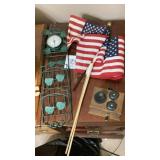 Old mini telephone, American flags on sticks, Old mini telephone, American flags on sticks,