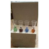 5 shot glasses, vintage green depression glass 5 shot glasses, vintage green depression glass