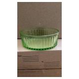 Vintage depression uranium glass oval ribbed bowl Vintage depression uranium glass oval ribbed bowl