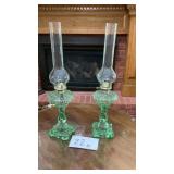 2 green oil lamps 20in tall 2 green oil lamps 20in tall