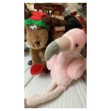 Purple carebear, flamingo stuffed animal, Purple carebear, flamingo stuffed animal,