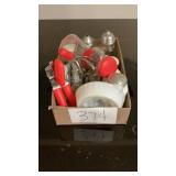 Salt and pepper shakers, juicer, can opener, Salt and pepper shakers, juicer, can opener,
