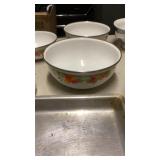 3 Enamel bowl set, colander,tin, jars 3 Enamel bowl set, colander,tin, jars
