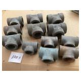 12 Forged Steel Pipe Tees, Assorted Sizes