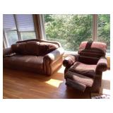 Leather Sofa and Upholstered Recliner