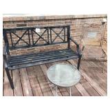 Outdoor Metal Bench, Chair, and Table Set