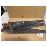 Three Vintage Hand Saws With Wooden Handles
