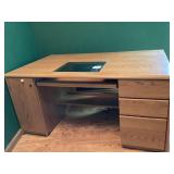 Wooden Desk With Glass Inset and Drawers