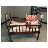 Wooden Spindle Baby Cradle with Pillows