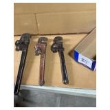 Three Heavy Duty Pipe Wrenches