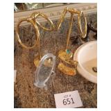 Gold Towel rings and toothbrush holder, Mirror