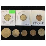 (2) Tull & Co Tokens and Assorted Foreign Coins