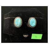 Turquoise and Sterling Clip-On Earrings
