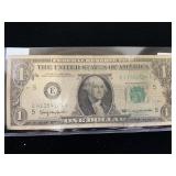 1963 $1 Note Error-Light Ink On Back