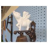 Flying Pig DINNER BELL Cast Iron 15 1/2" tall