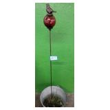 Red Glass Garden Ball & Bird Lawn Ornament