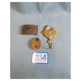 (3) Brass pcs.: Lock, Belt Buckle and CHICKEN HOOK