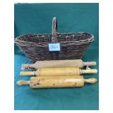 Wicker Gathering Basket w/ 3 Rolling Pins