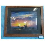 Framed Cowboy at Sunset Print