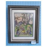 Abstract Folk Art Print signed Holst