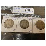 (3) barber Half Dollars (3) barber Half Dollars