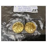 2 Gold Plated SIlver Walking Liberty Half Dollars