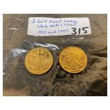 (2) Gold Plated Walking Liberty Half