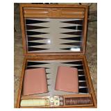 Vintage backgammon set in carrying case