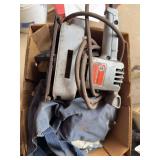 Box of Assorted Saw Blades, Dado Blades, and Black and Decker Sander