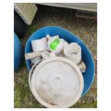 assorted PVC plumbing fittings and pipe scraps