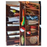 Tackle Box w/ Assorted Lures, Sinkers, Barrel Swivels, Knife,