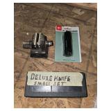Small deluxe knife set, mini vice and flashlight