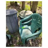 Plastic chairs and garbage cans
