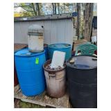 55-gallon blue industrial plastic drums and cans