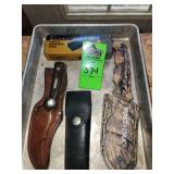 Knives with sheaths, knife sharpeners