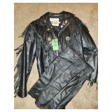 Leather fringe jacket with chaps size 36 reg