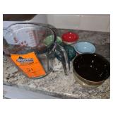 Anchor Hocking 4 cup measuring glass and various small dip bowls